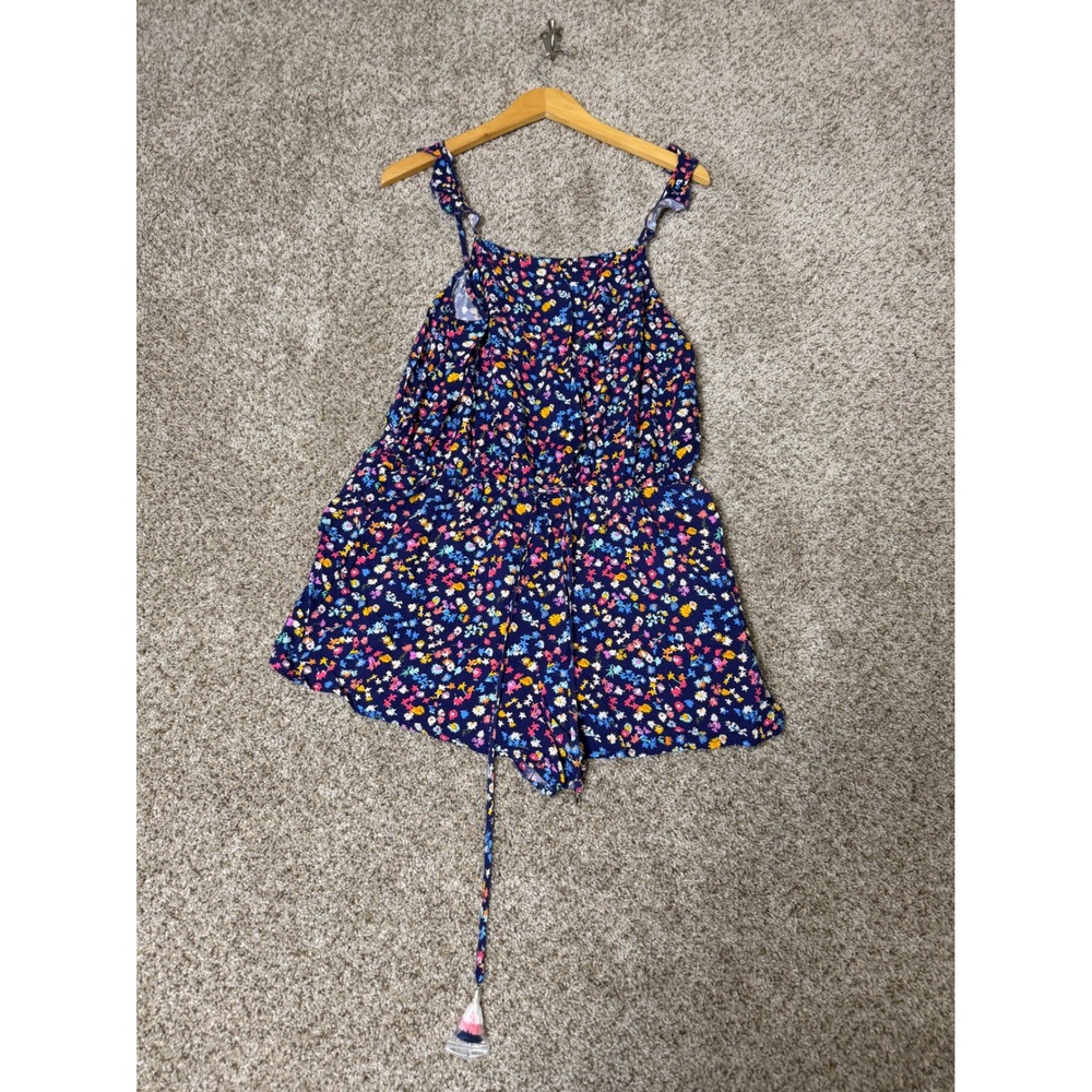 Vera Bradley Floral Romper Navy Blue Multicolor Sleeveless Ruffle Tassel Size M
